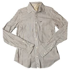 Hollister California Mens Logo Pinstripes Long Sleeve Button Down Shirt Brown M